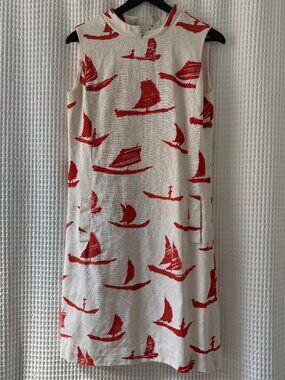 Vintage B.H. Wragge mod novelty print sampan junk boat shift dress 1960s READ